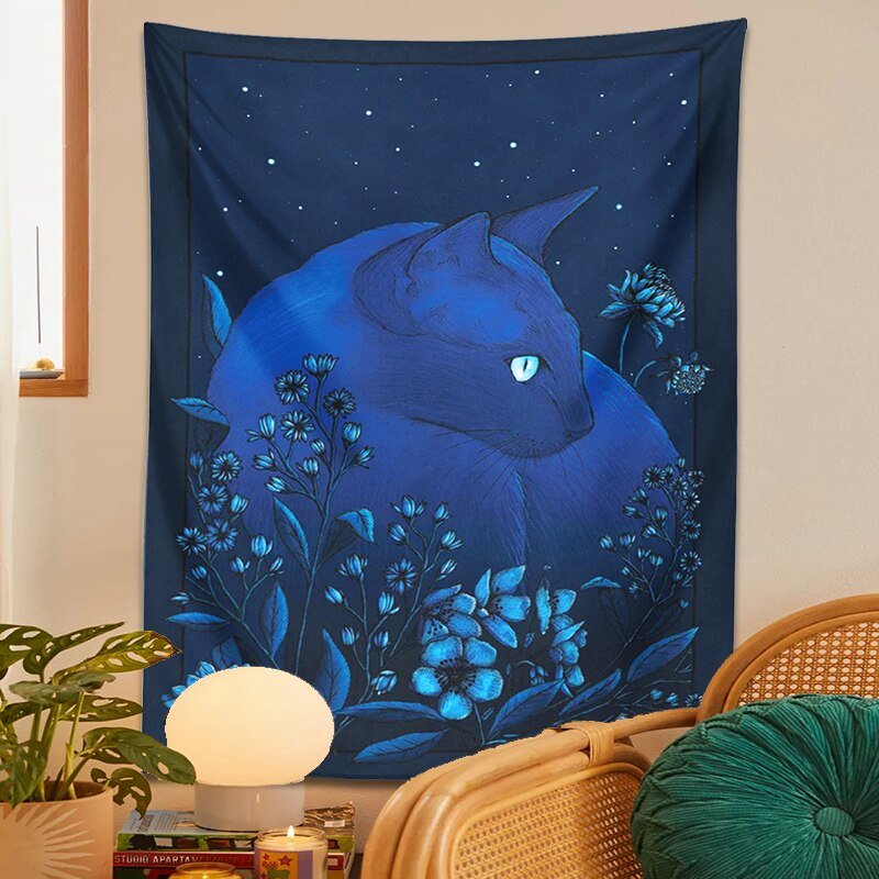Witch's Cat Siamese Moon Floral Witchcraft Magic Tapestry - DormVibes