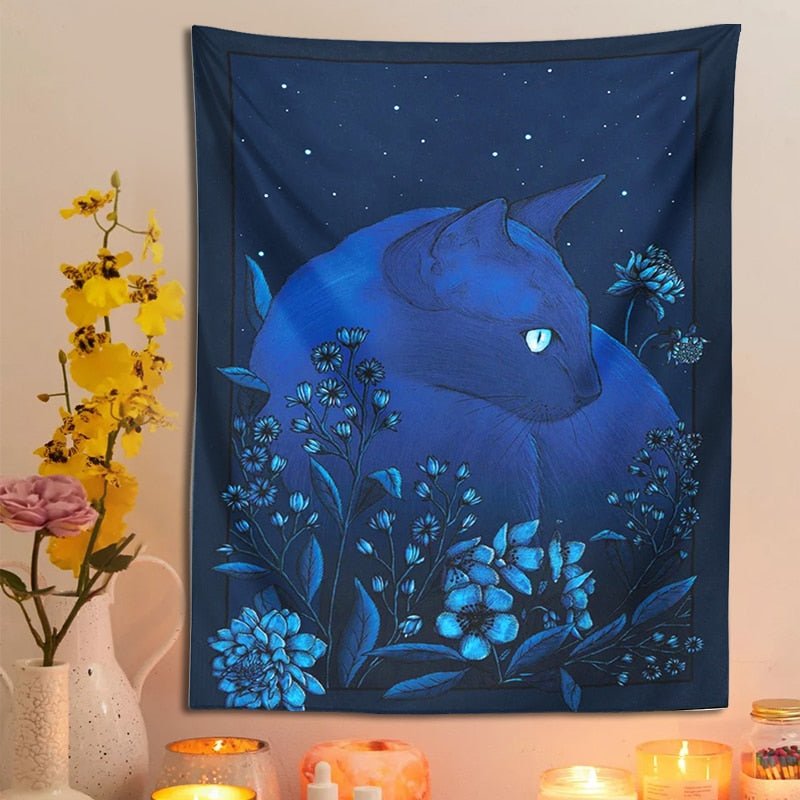 Witch's Cat Siamese Moon Floral Witchcraft Magic Tapestry - DormVibes