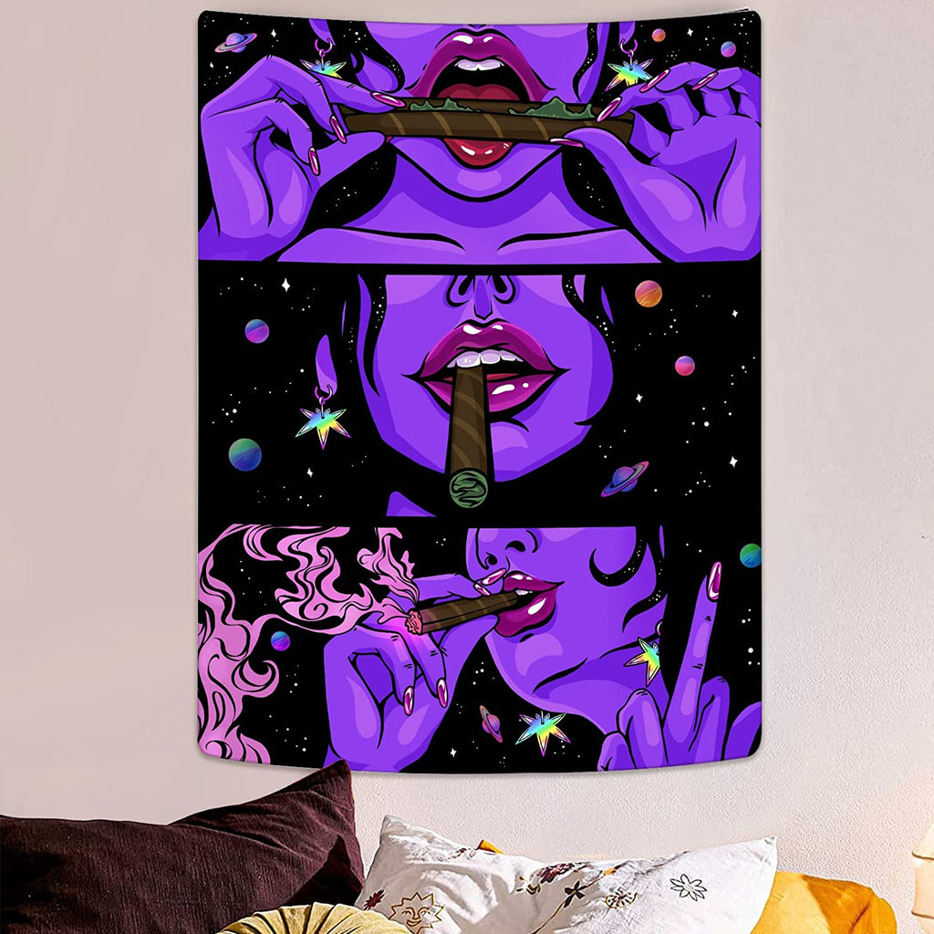 Woman Rolling Up Blunt Blacklight UV Tapestry - DormVibes