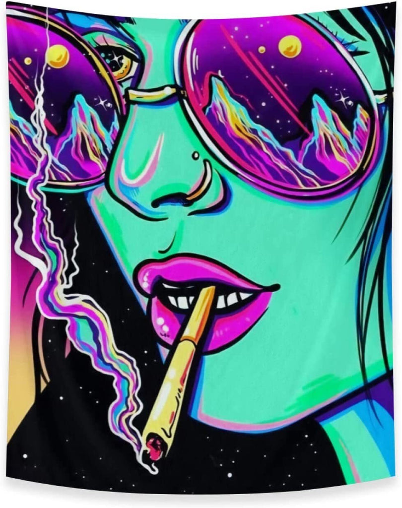 Woman Smoking Room Bohemian Blacklight Tapestry - DormVibes