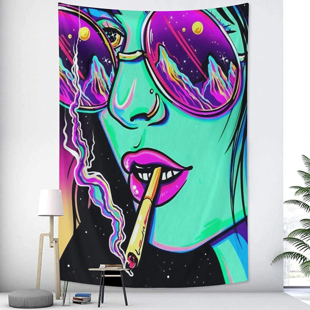 Woman Smoking Room Bohemian Blacklight Tapestry - DormVibes