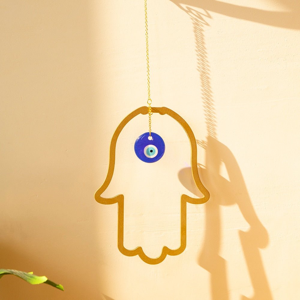 Wood Hamsa Hand Evil Eye Wall Hanging: Turkish Blue Eye Amulet for Good Luck and Home Protection - DormVibes