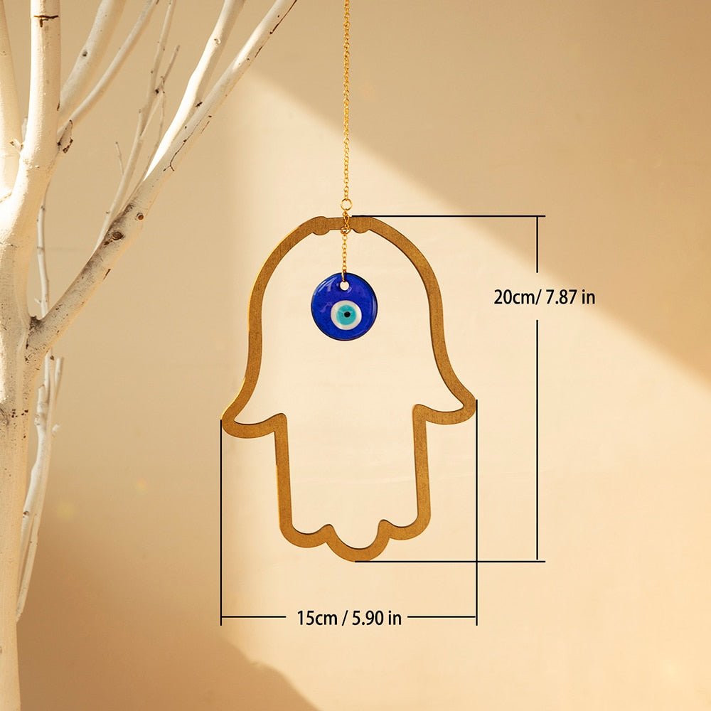 Wood Hamsa Hand Evil Eye Wall Hanging: Turkish Blue Eye Amulet for Good Luck and Home Protection - DormVibes