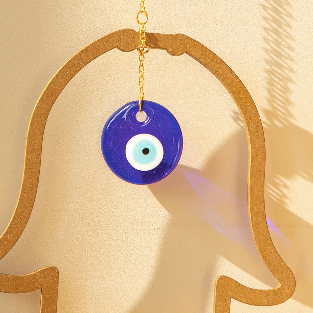 Wood Hamsa Hand Evil Eye Wall Hanging: Turkish Blue Eye Amulet for Good Luck and Home Protection - DormVibes