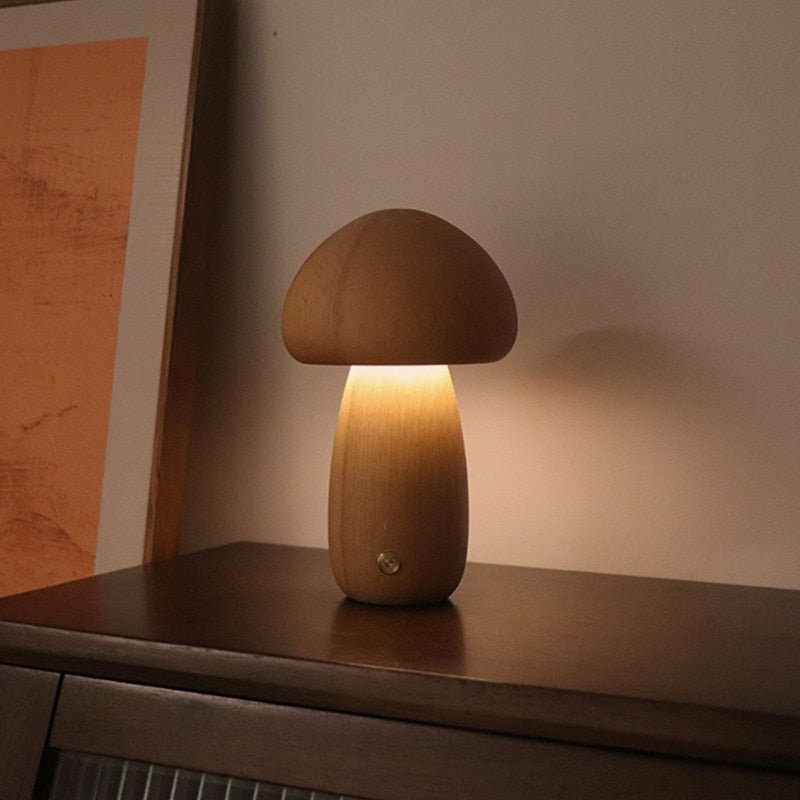 Wooden Cute Mushroom Bedside Table Lamp - DormVibes