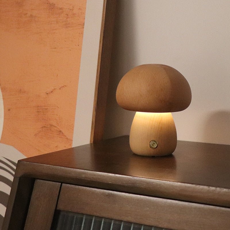 Wooden Cute Mushroom Bedside Table Lamp - DormVibes