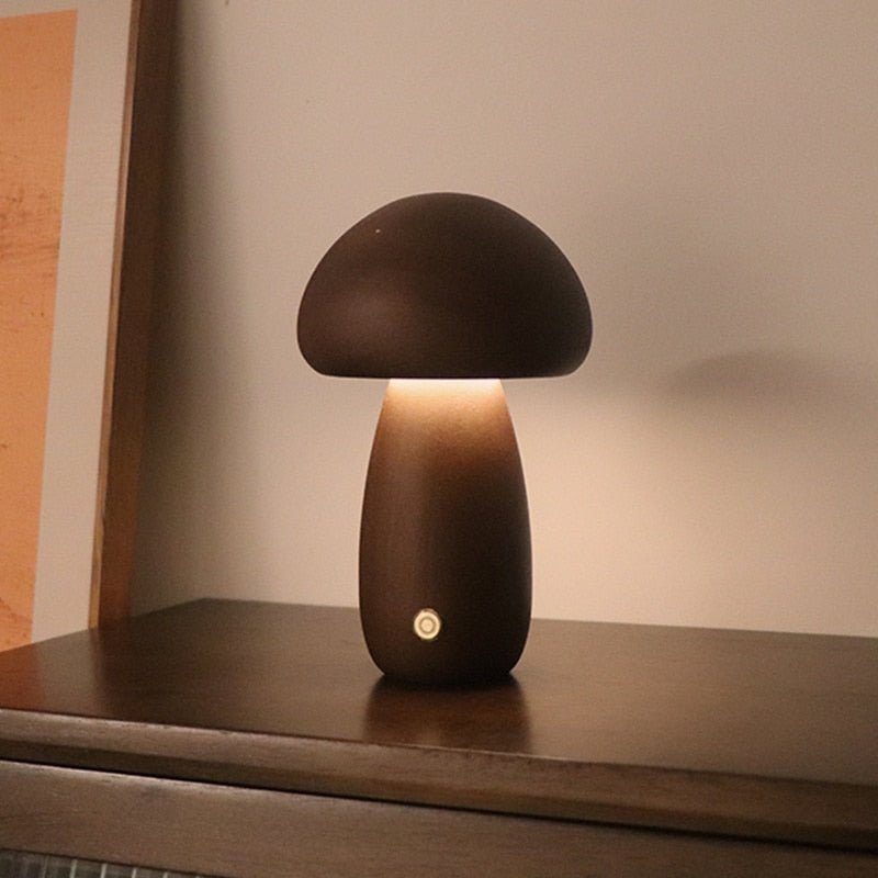Wooden Cute Mushroom Bedside Table Lamp - DormVibes