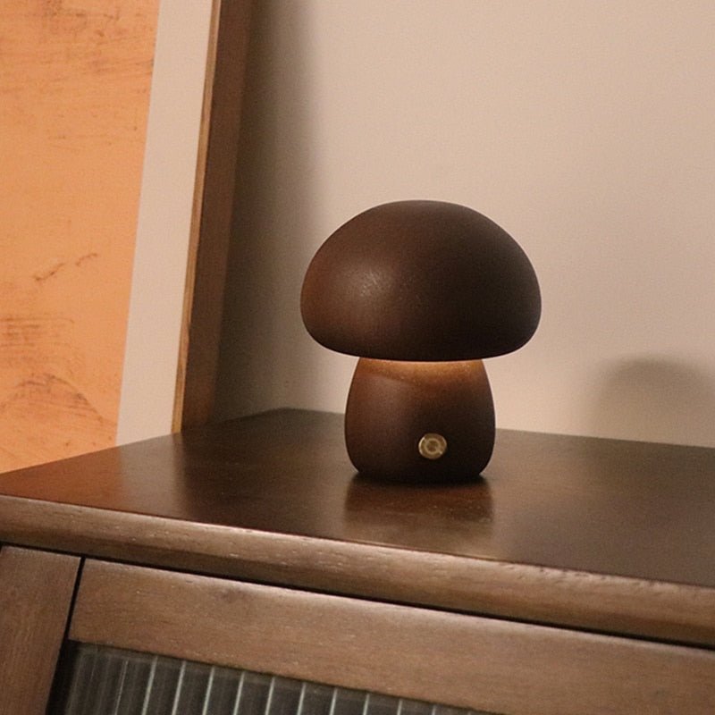 Wooden Cute Mushroom Bedside Table Lamp - DormVibes