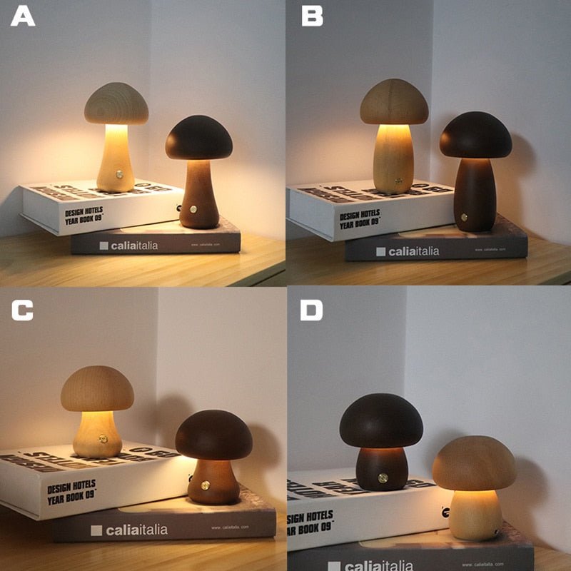 Wooden Cute Mushroom Bedside Table Lamp - DormVibes