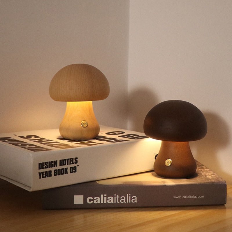 Wooden Cute Mushroom Bedside Table Lamp - DormVibes