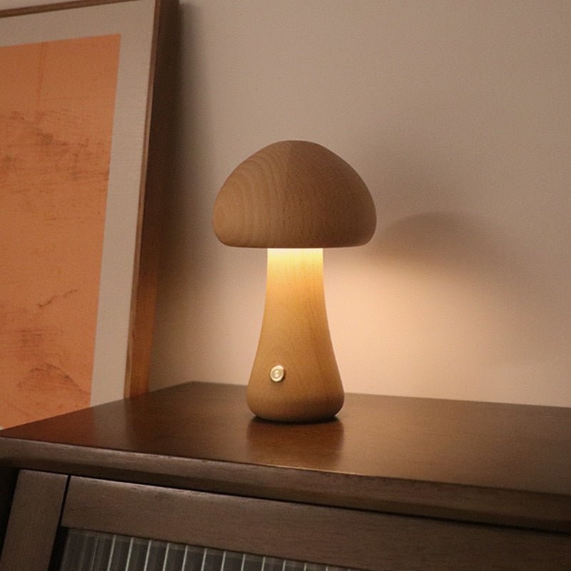 Wooden Cute Mushroom Bedside Table Lamp - DormVibes