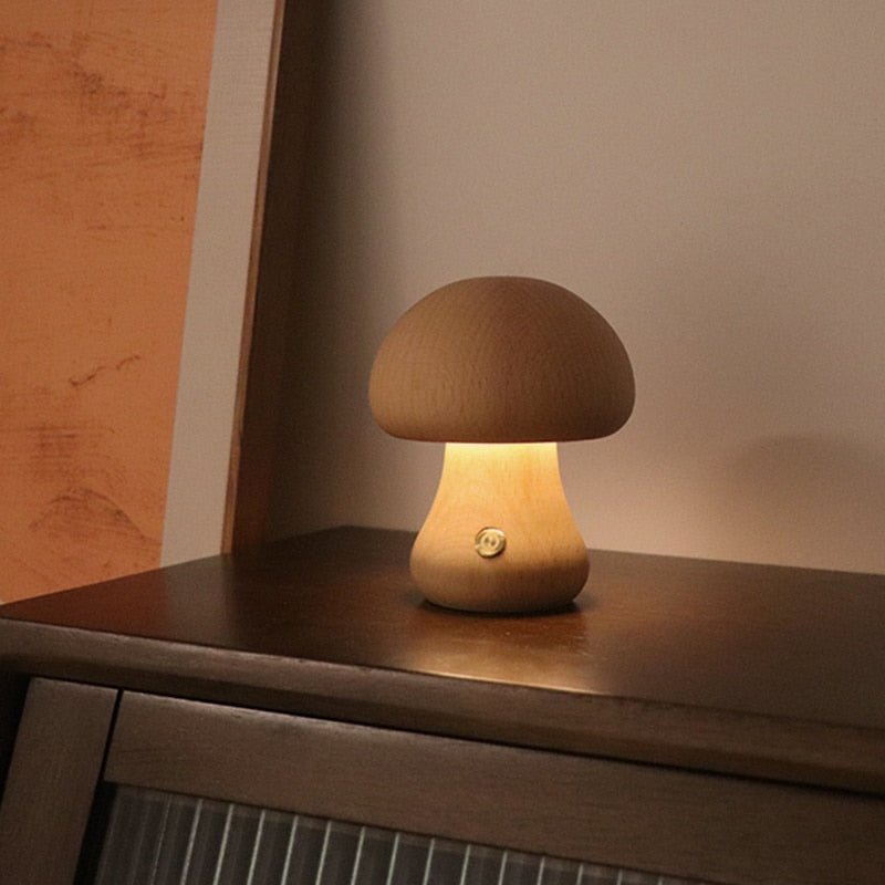 Wooden Cute Mushroom Bedside Table Lamp - DormVibes