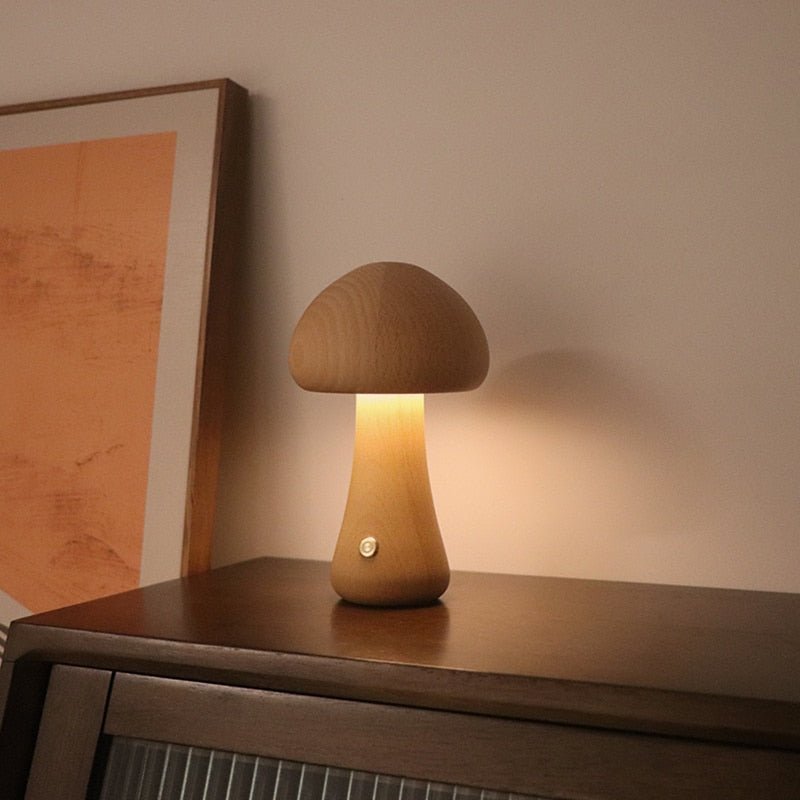 Wooden Cute Mushroom Bedside Table Lamp - DormVibes