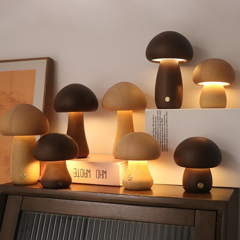 Wooden Cute Mushroom Bedside Table Lamp - DormVibes
