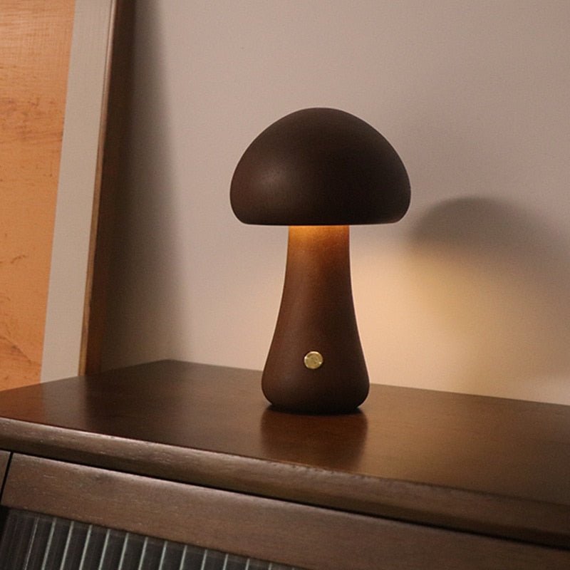Wooden Cute Mushroom Bedside Table Lamp - DormVibes
