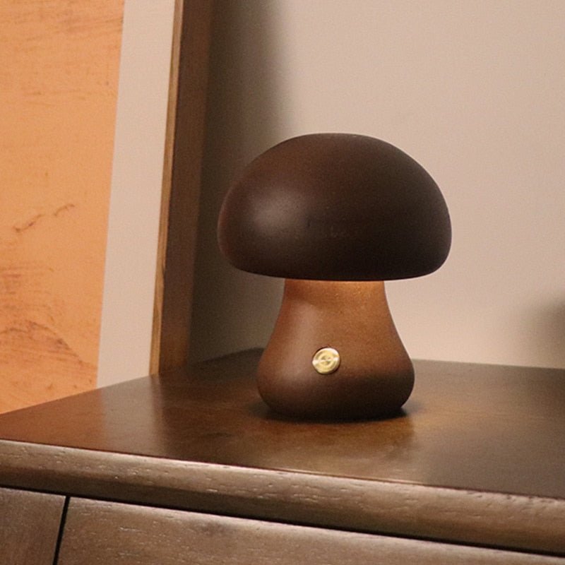 Wooden Cute Mushroom Bedside Table Lamp - DormVibes
