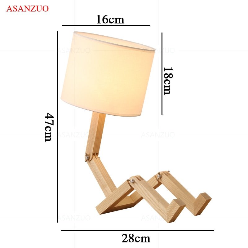 Wooden Robot Shaped LED Table Lamp Desk Ornament - DormVibes