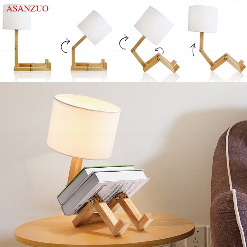 Wooden Robot Shaped LED Table Lamp Desk Ornament - DormVibes