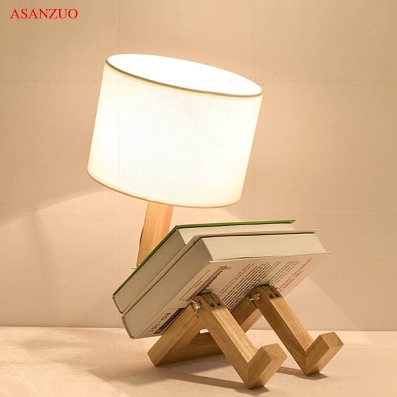 Wooden Robot Shaped LED Table Lamp Desk Ornament - DormVibes