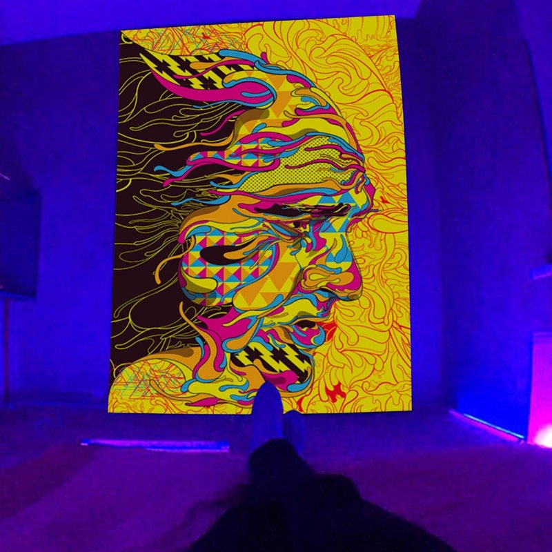 Yellow Face Trippy Portrait Blacklight Tapestry - DormVibes