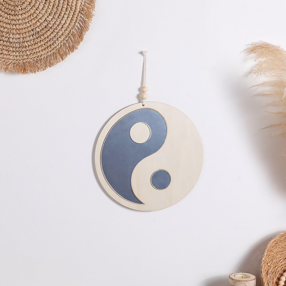 Ying Yang Feng Shui Wooden Mirror: Boho Wall Decor Mirror for Bedroom and Living Room, - DormVibes