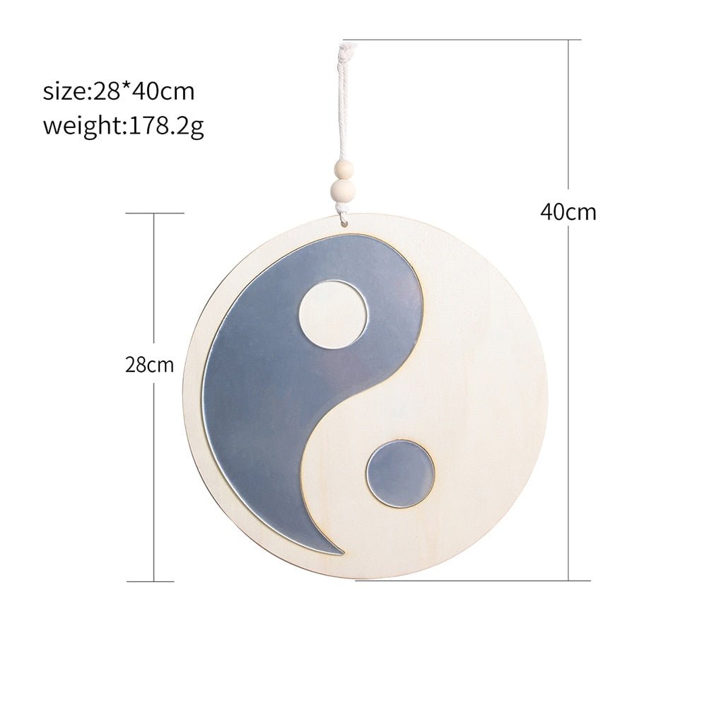 Ying Yang Feng Shui Wooden Mirror: Boho Wall Decor Mirror for Bedroom and Living Room, - DormVibes