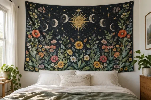 Celestial floral wall tapestry