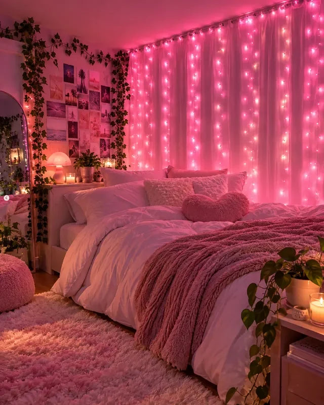 Pink bedroom lighting